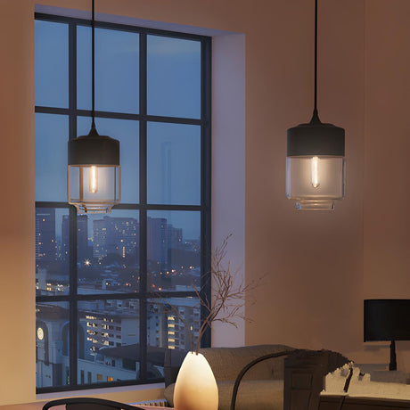 Industrial Cylinder Clear Glass Pendant Light Image - 1