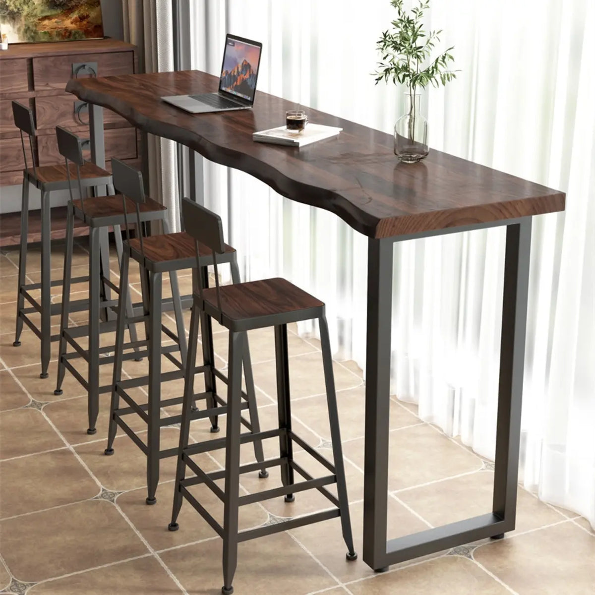 Industrial Dark Brown Solid Wood Live Edge Narrow Bar Table – Homebaa