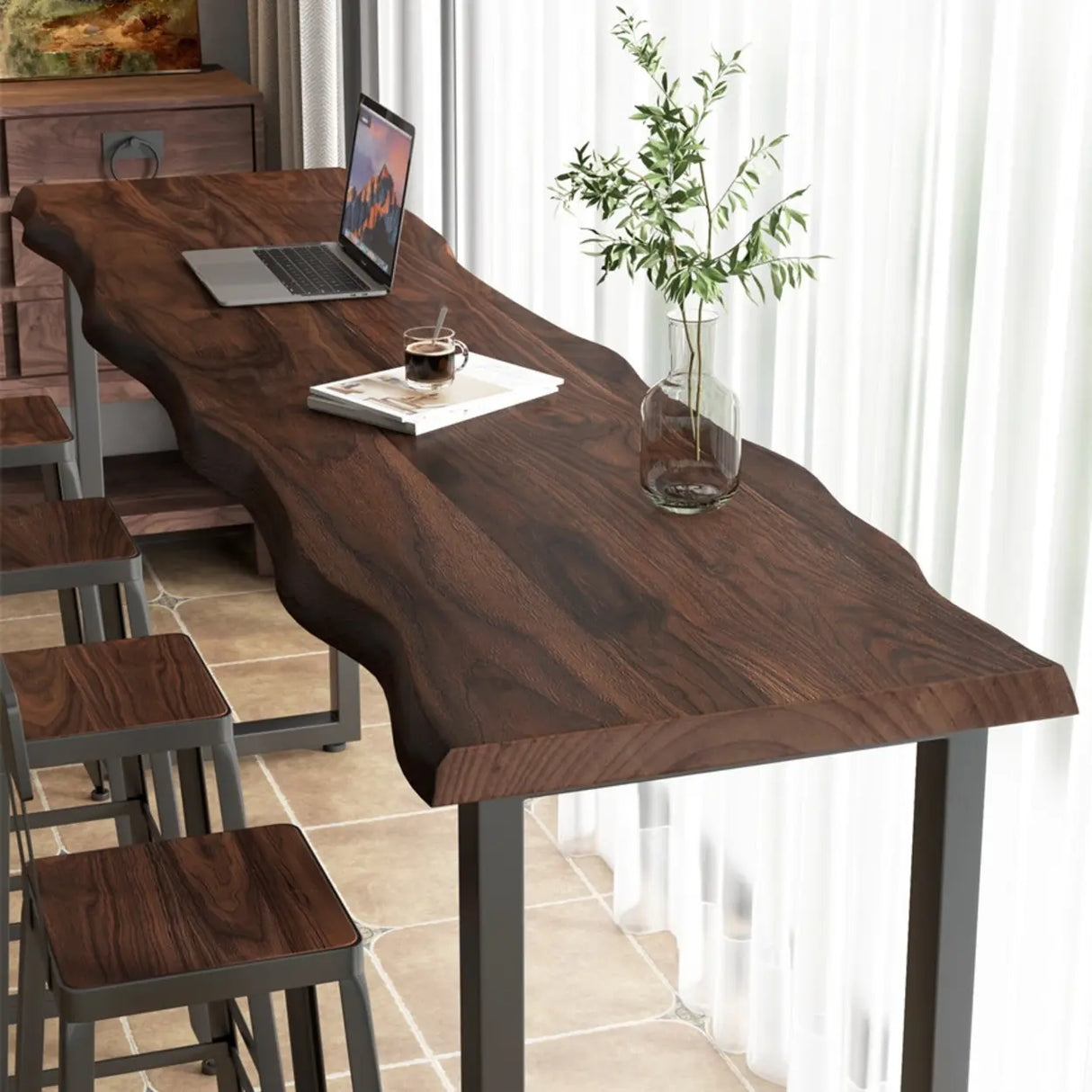 Household partition solid wood bar long table balcony window high table cafe restaurant bar table integrated Image - 2