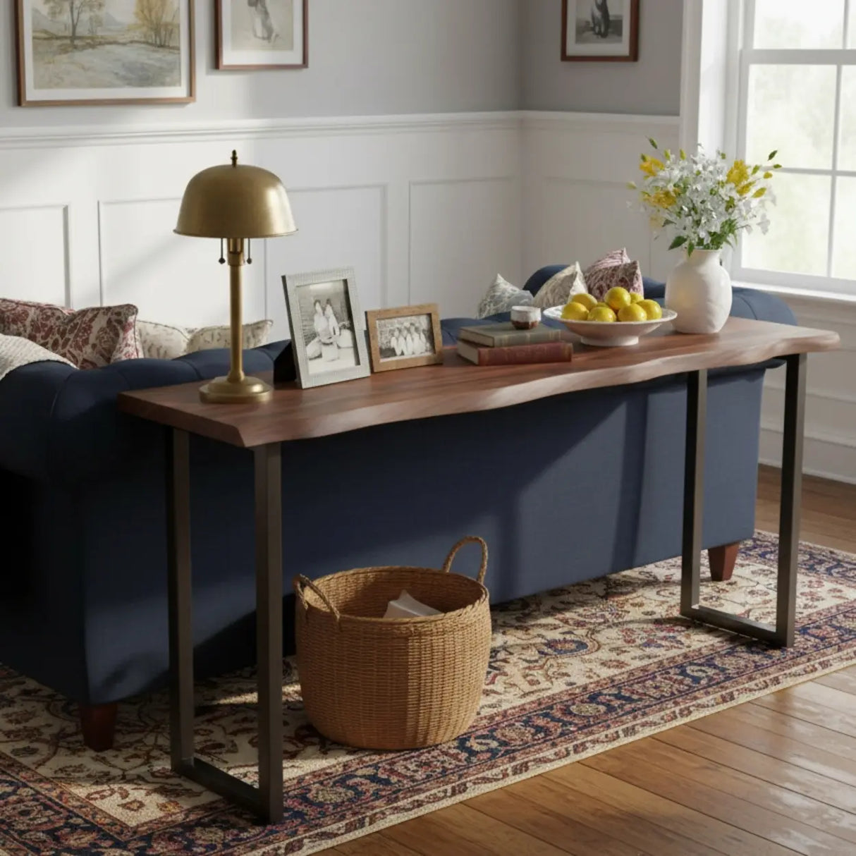 Household partition solid wood bar long table balcony window high table cafe restaurant bar table integrated Image - 3