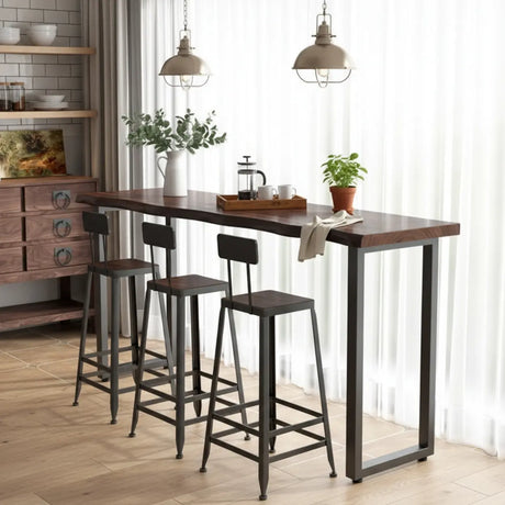 Household partition solid wood bar long table balcony window high table cafe restaurant bar table integrated Image - 4