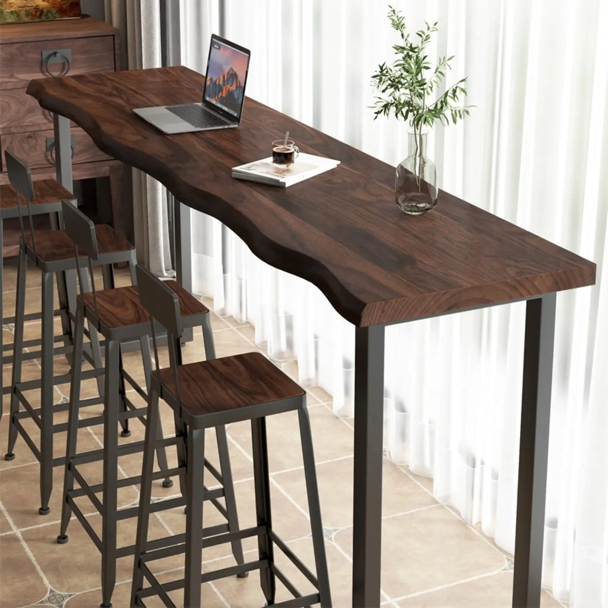 Household partition solid wood bar long table balcony window high table cafe restaurant bar table integrated Image - 6