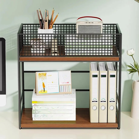 Industrial Desktop Iron Open Metal Storage Bookshelf Image - 2