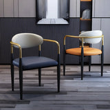 Industrial Faux Leather Open Back Armrest Dining Chair Image - 1