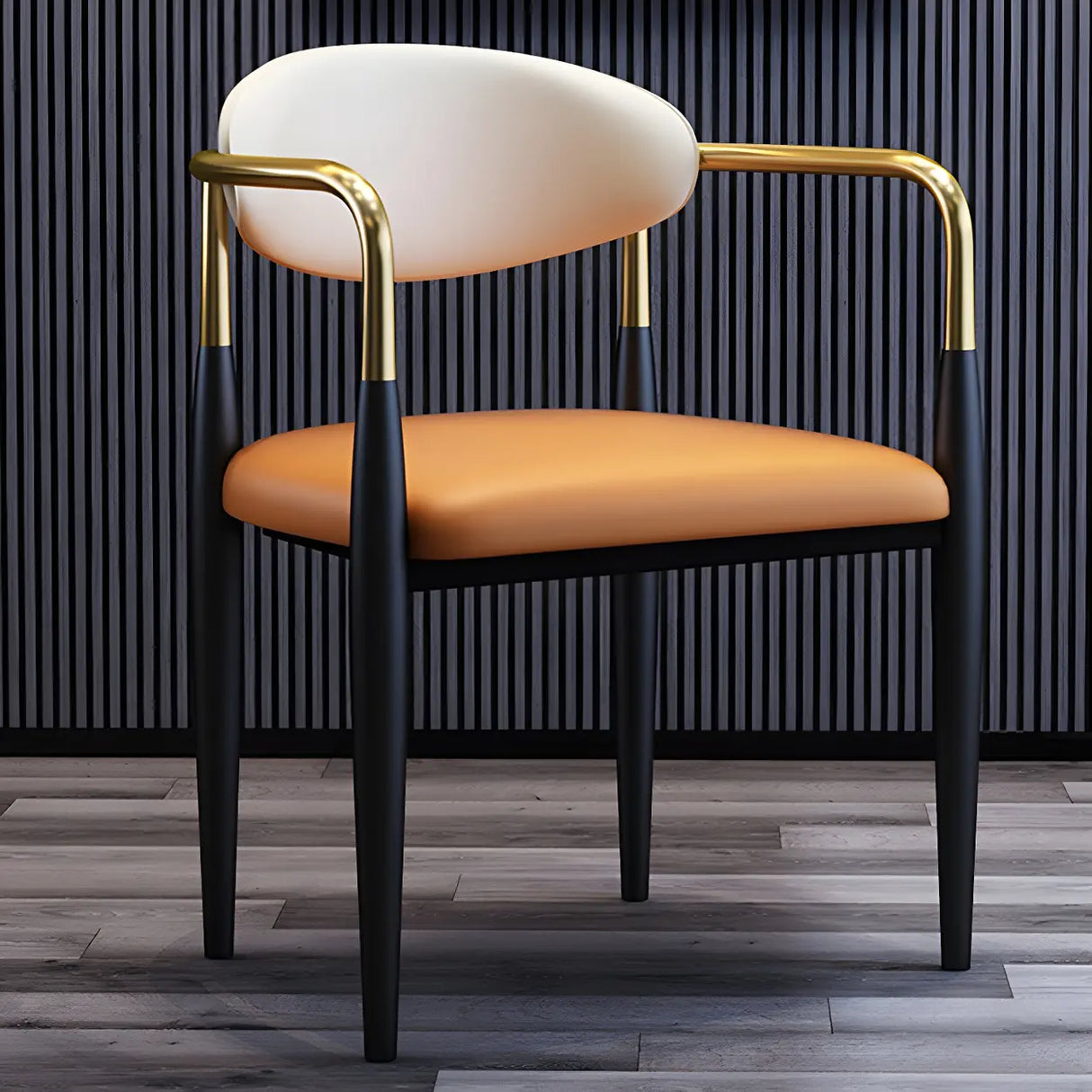 Industrial Faux Leather Open Back Armrest Dining Chair Image - 10