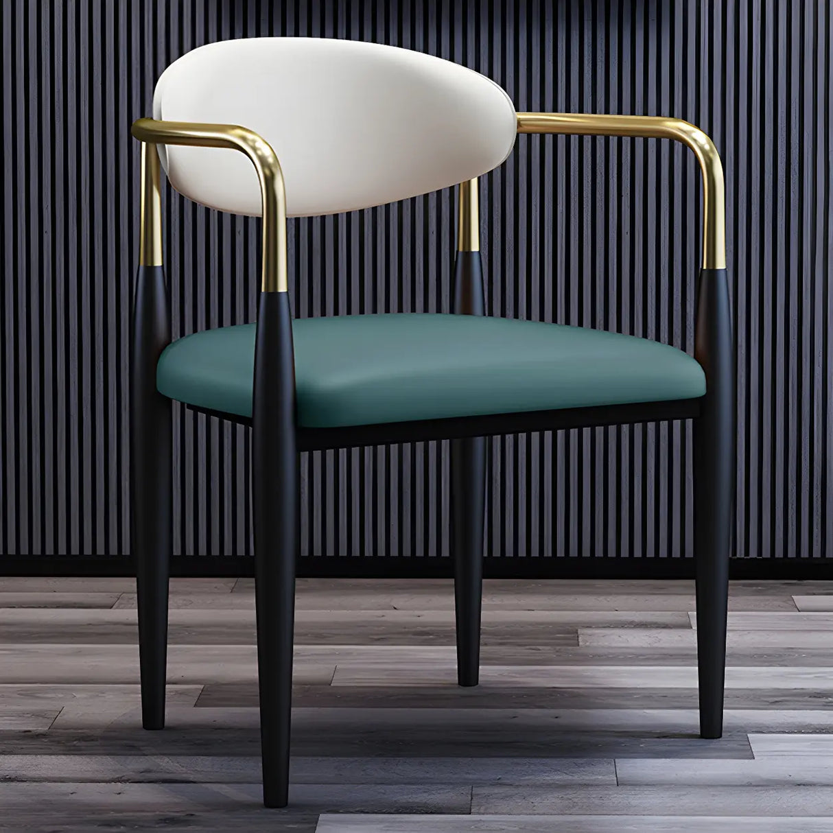 Industrial Faux Leather Open Back Armrest Dining Chair Image - 12