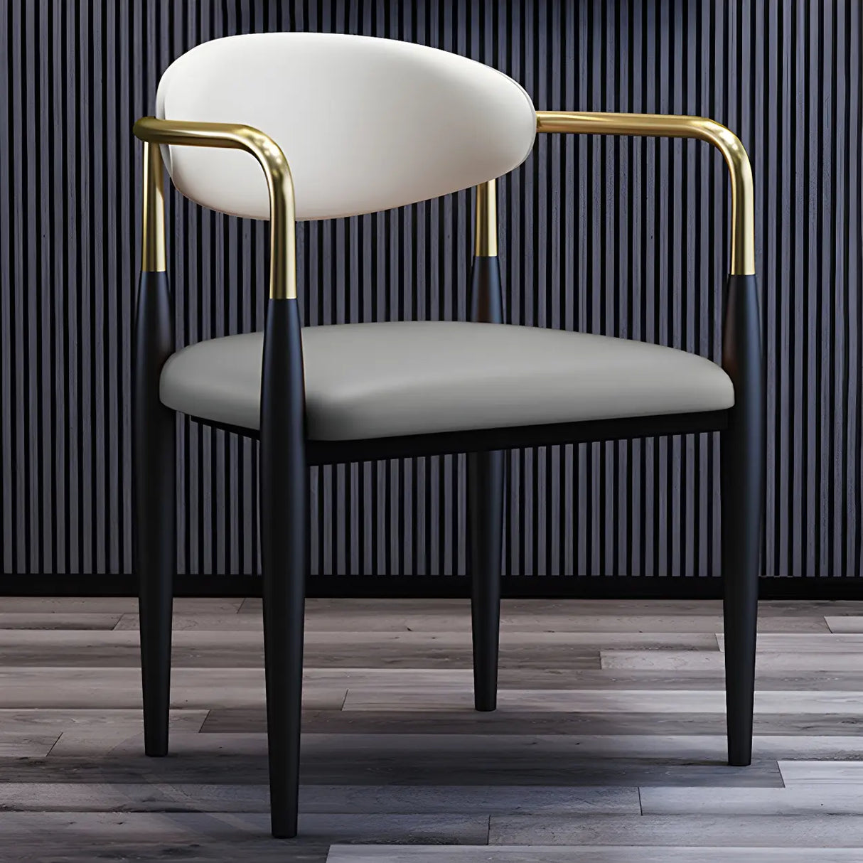 Industrial Faux Leather Open Back Armrest Dining Chair Image - 2