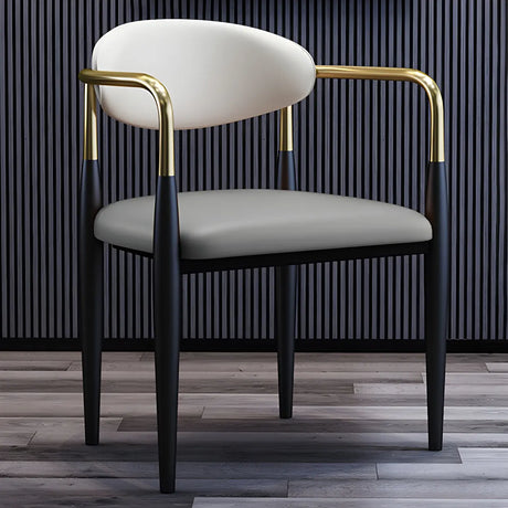 Industrial Faux Leather Open Back Armrest Dining Chair Image - 2