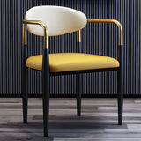 Industrial Faux Leather Open Back Armrest Dining Chair Image - 8