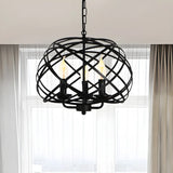 Industrial Geometric Cage Black Metal Pendant Chandelier Image - 3