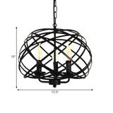 Industrial Geometric Cage Black Metal Pendant Chandelier #size
