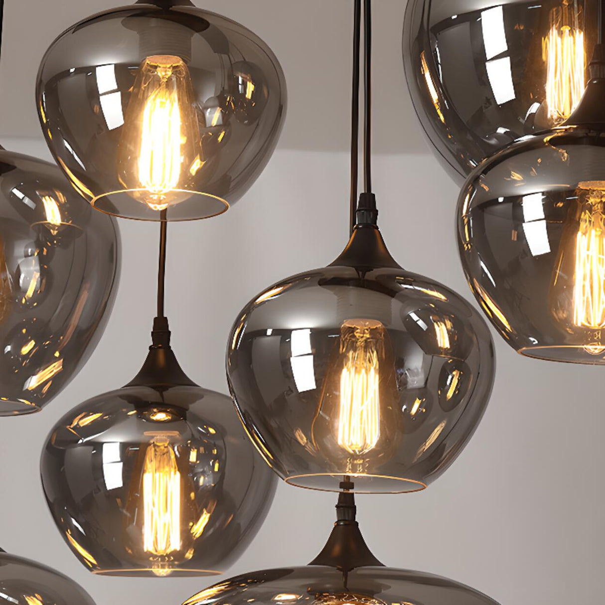 Industrial Geometric Glass Black Island Pendant Light Image - 11