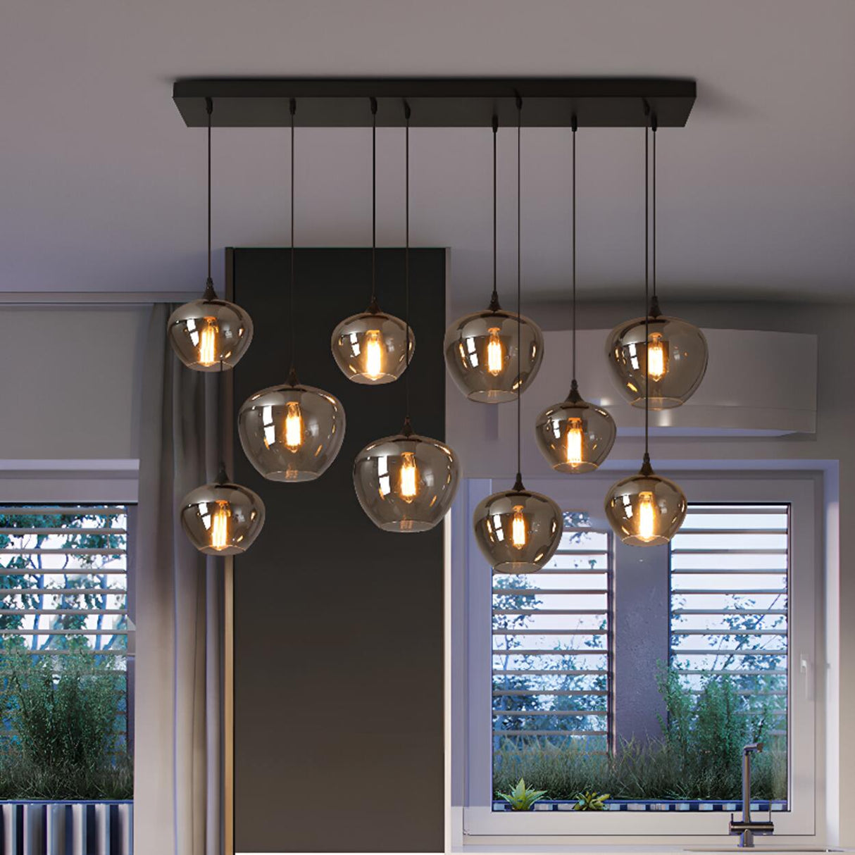 Industrial Geometric Glass Black Island Pendant Light Image - 5