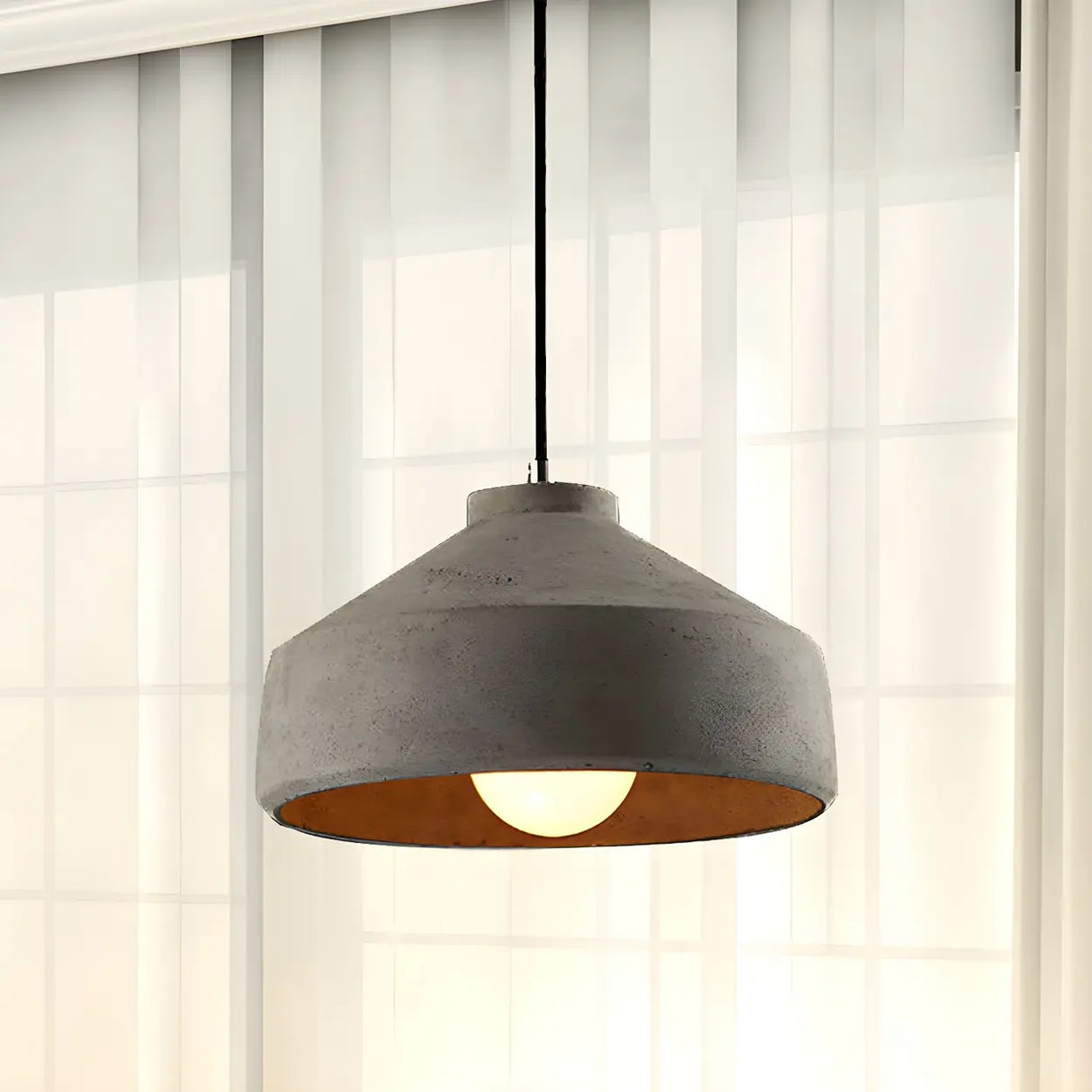 Industrial Geometric Grey Cement Hanging Pendant Light Image - 14