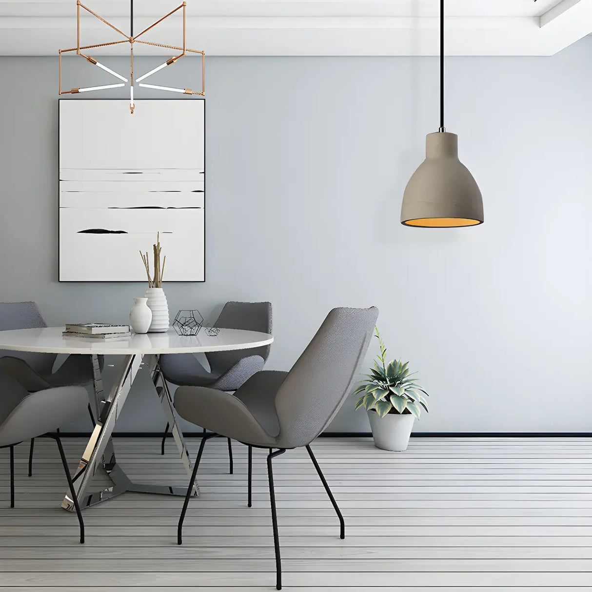 Industrial Geometric Grey Cement Hanging Pendant Light Image - 2