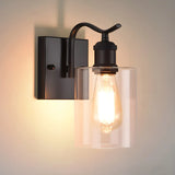 Industrial Glass Cylinder Metal Wall Vanity Light Black Image - 7