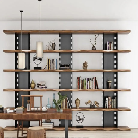 Industrial Iron Frame Wooden Etagere Display Bookcase Image - 1