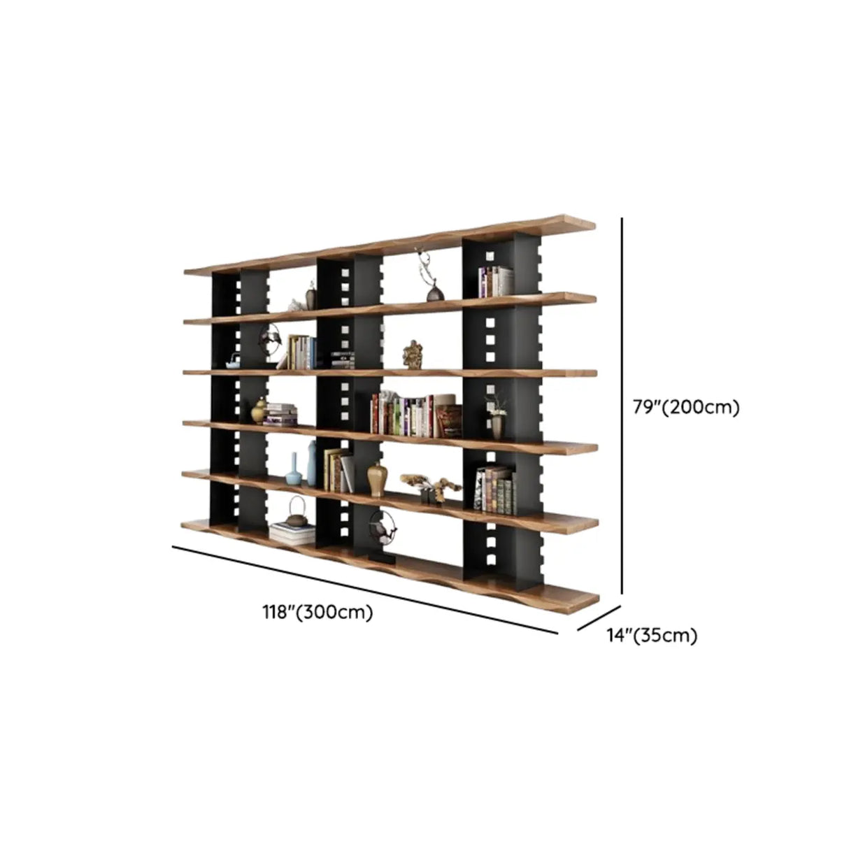 Industrial Iron Frame Wooden Etagere Display Bookcase Image - 10