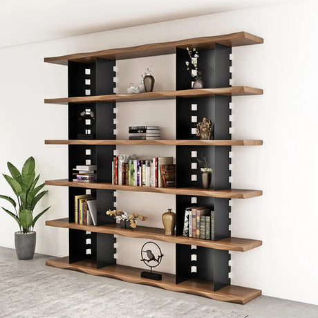 Industrial Iron Frame Wooden Etagere Display Bookcase Image - 2