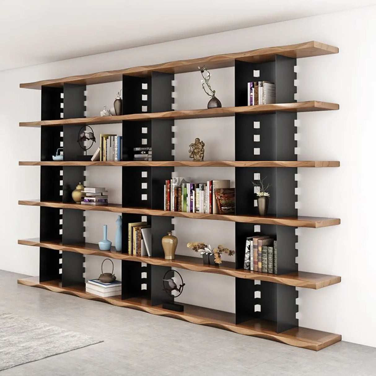 Industrial Iron Frame Wooden Etagere Display Bookcase Image - 3