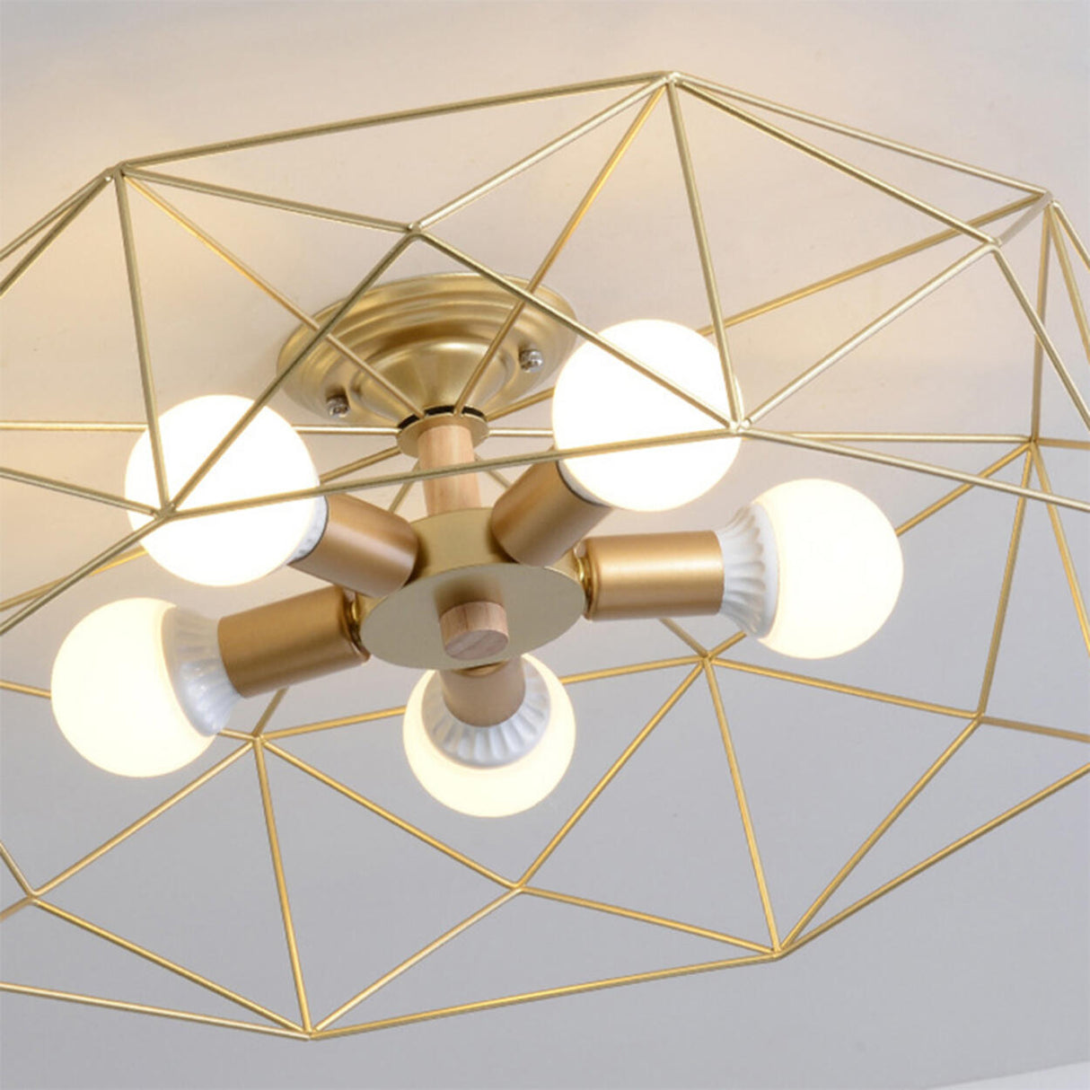 Industrial Iron Gold Drum Semi-Flush Mount Lamp 5-Light Image - 12