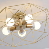 Industrial Iron Gold Drum Semi-Flush Mount Lamp 5-Light Image - 12