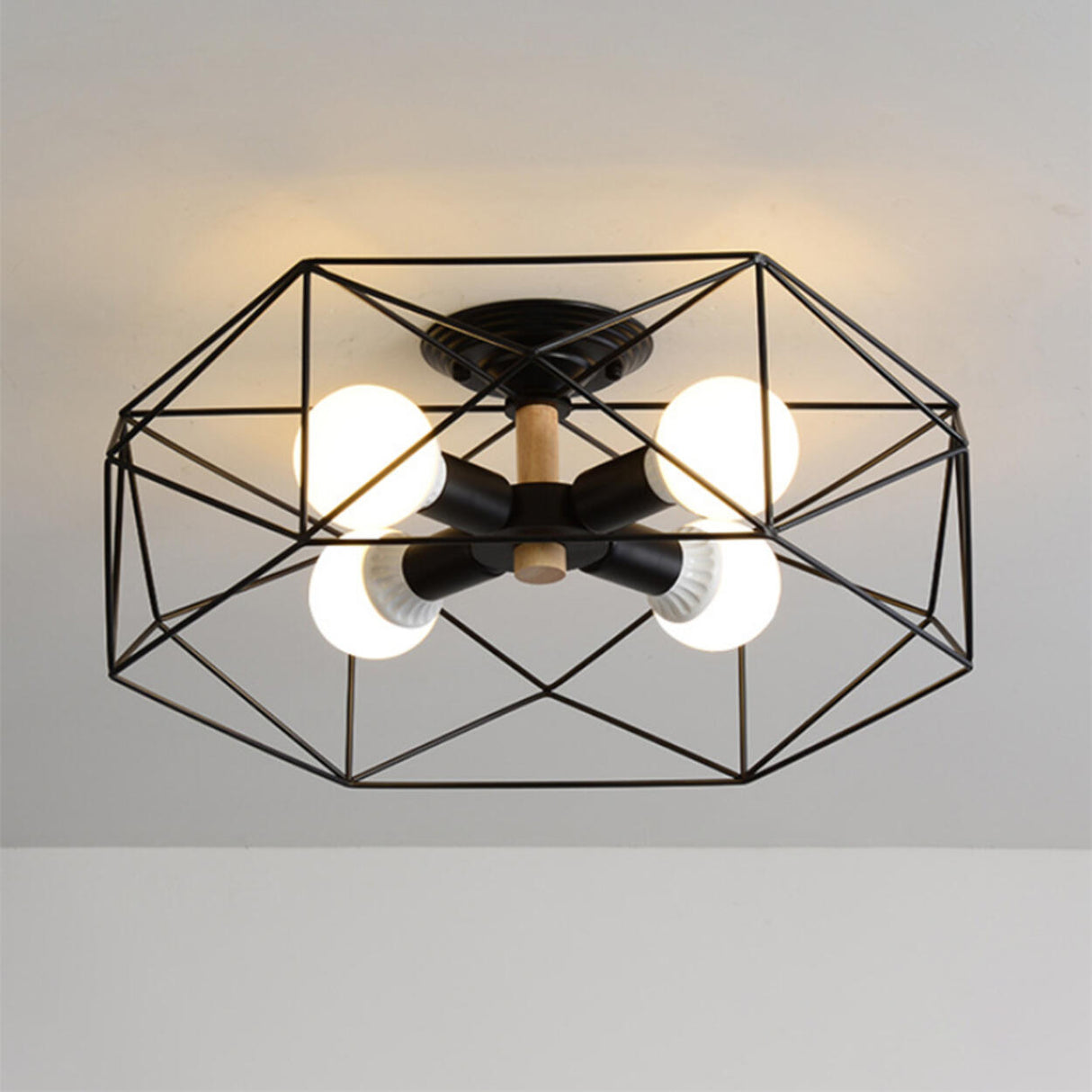Industrial Iron Gold Drum Semi-Flush Mount Lamp 5-Light Image - 15