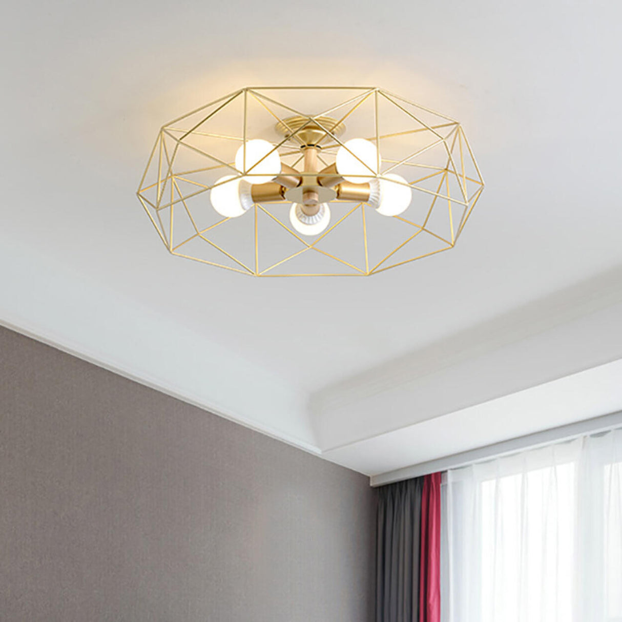 Industrial Iron Gold Drum Semi-Flush Mount Lamp 5-Light Image - 17