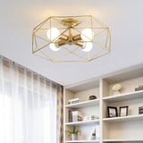 Industrial Iron Gold Drum Semi-Flush Mount Lamp 5-Light Image - 18