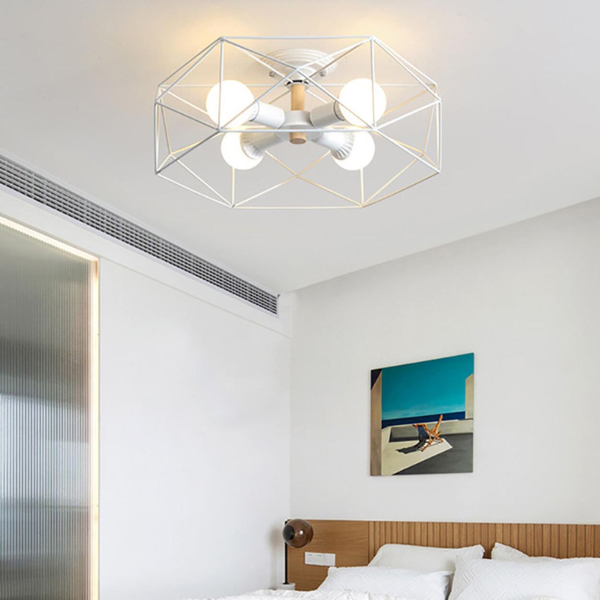 Industrial Iron Gold Drum Semi-Flush Mount Lamp 5-Light Image - 3