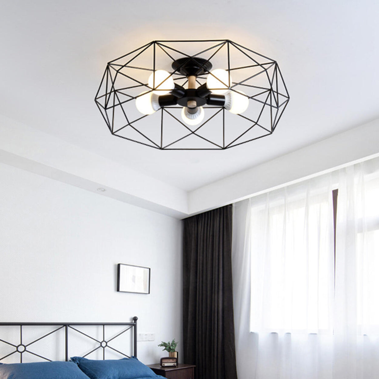 Industrial Iron Gold Drum Semi-Flush Mount Lamp 5-Light Image - 4