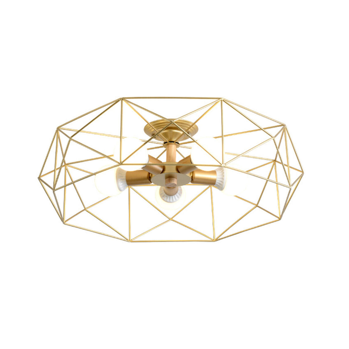 Industrial Iron Gold Drum Semi-Flush Mount Lamp 5-Light Image - 5