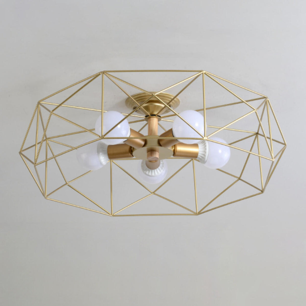 Industrial Iron Gold Drum Semi-Flush Mount Lamp 5-Light Image - 8