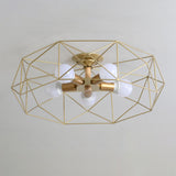 Industrial Iron Gold Drum Semi-Flush Mount Lamp 5-Light Image - 8