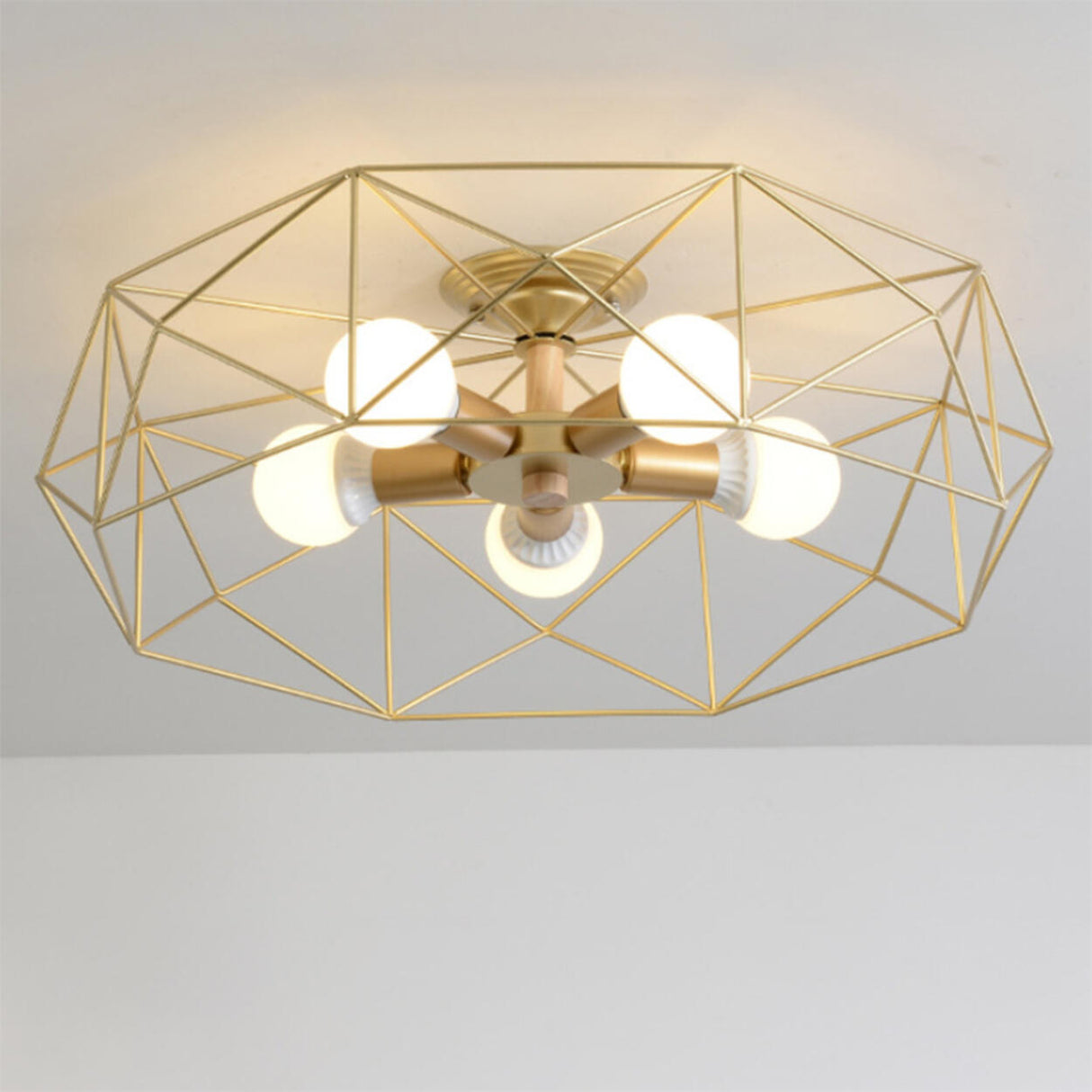 Industrial Iron Gold Drum Semi-Flush Mount Lamp 5-Light Image - 9