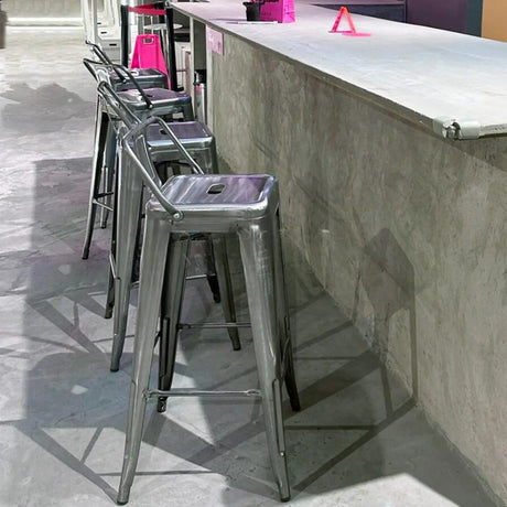 Industrial Iron Low Back Square Bar Stool with Four-Leg Image - 1