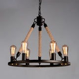 110V-120V 6-Light Round Industrial Iron Rope Chandelier for Living Room, Black Image - 15