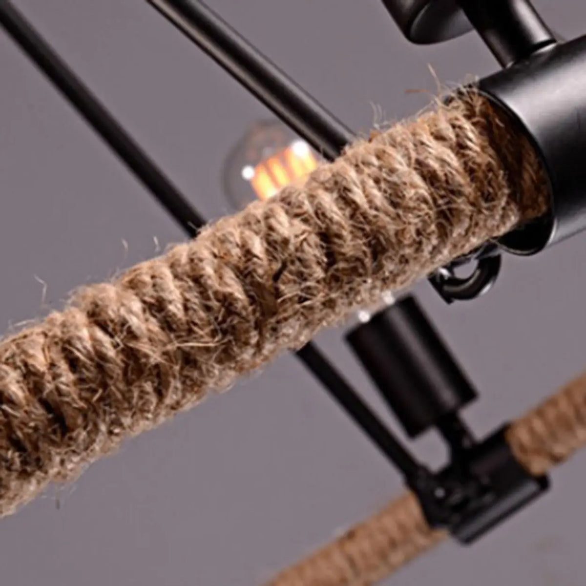 Industrial Iron Rope Chandelier for Living Room, Black Image - 17