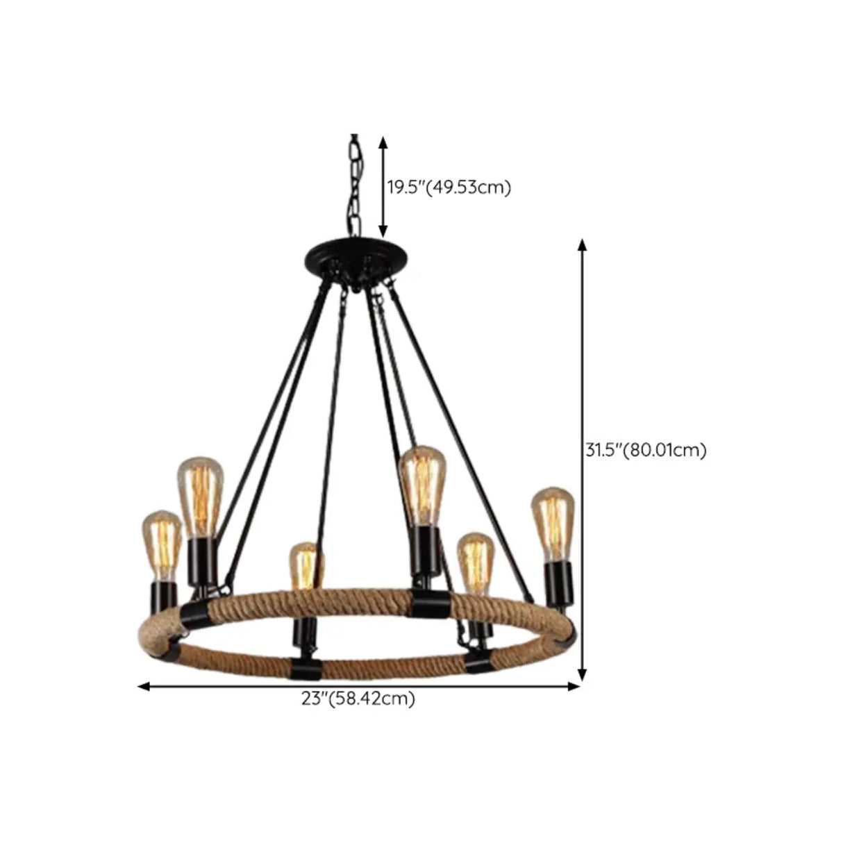 Industrial Iron Rope Chandelier for Living Room, Black 