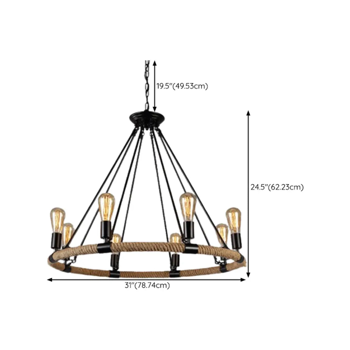 Industrial Iron Rope Chandelier for Living Room, Black Image - 19