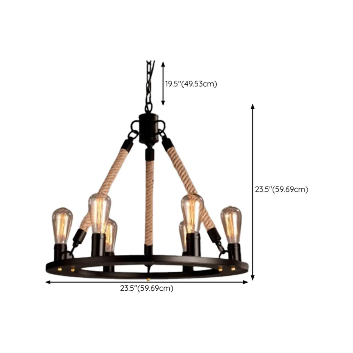 Industrial Iron Rope Chandelier for Living Room, Black Image - 21