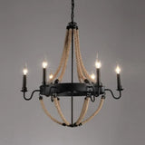 110V-120V 6-Light Geometric Industrial Iron Rope Chandelier for Living Room, Black Image - 4