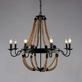 110V-120V 8-Light Geometric Industrial Iron Rope Chandelier for Living Room, Black Image - 5