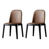 Industrial Leather Dining Side Chair with Ash Wood Legs Image - 14