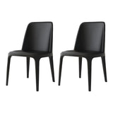Industrial Leather Dining Side Chair with Ash Wood Legs Image - 19