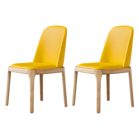 Industrial Leather Dining Side Chair with Ash Wood Legs Image - 2