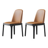 Industrial Leather Dining Side Chair with Ash Wood Legs Image - 3