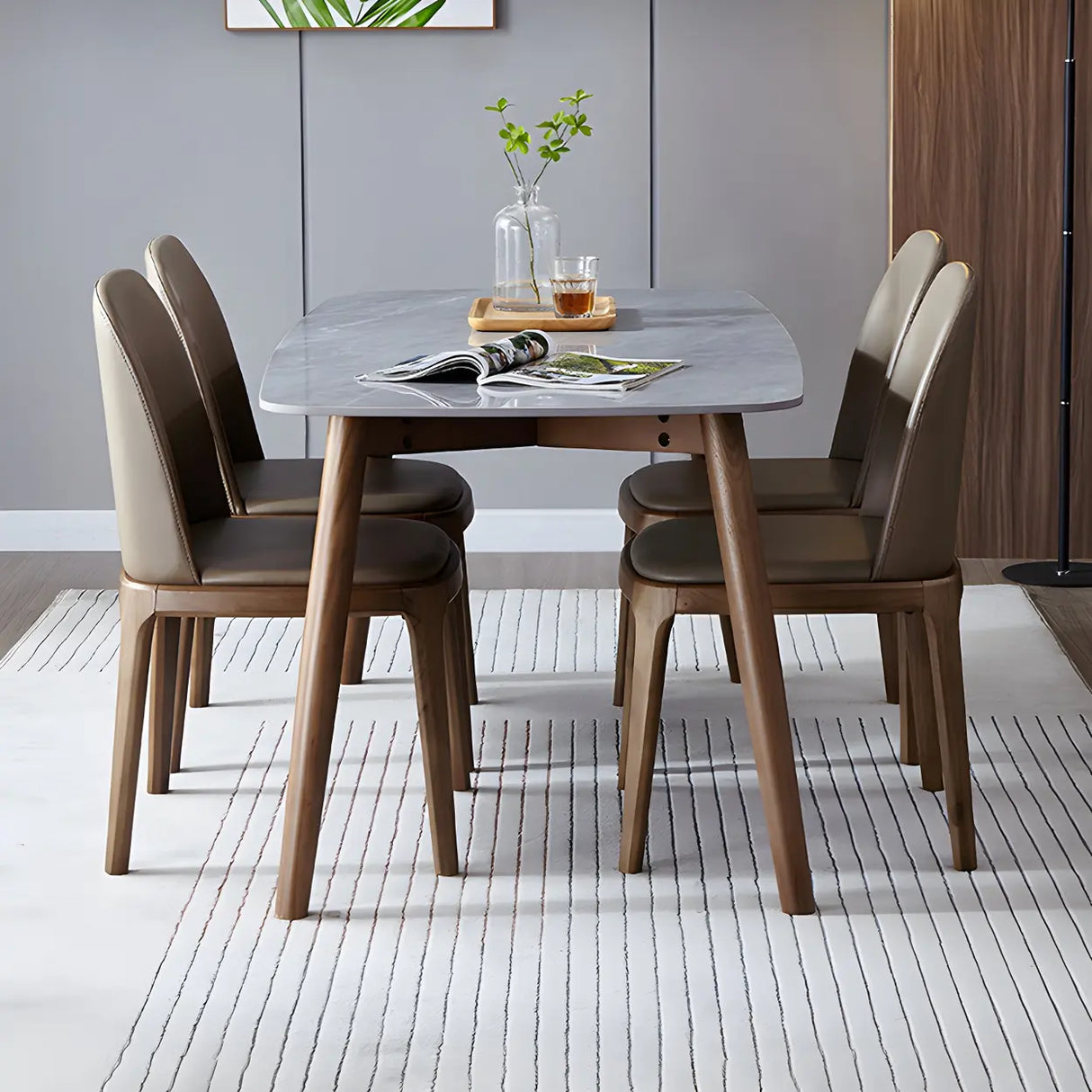 Industrial Leather Dining Side Chair with Ash Wood Legs Image - 26