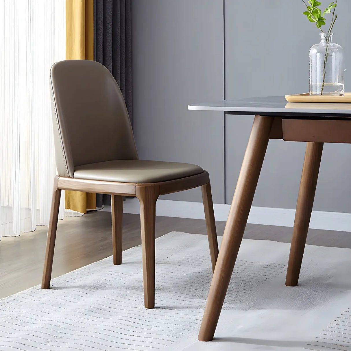 Industrial Leather Dining Side Chair with Ash Wood Legs Image - 4