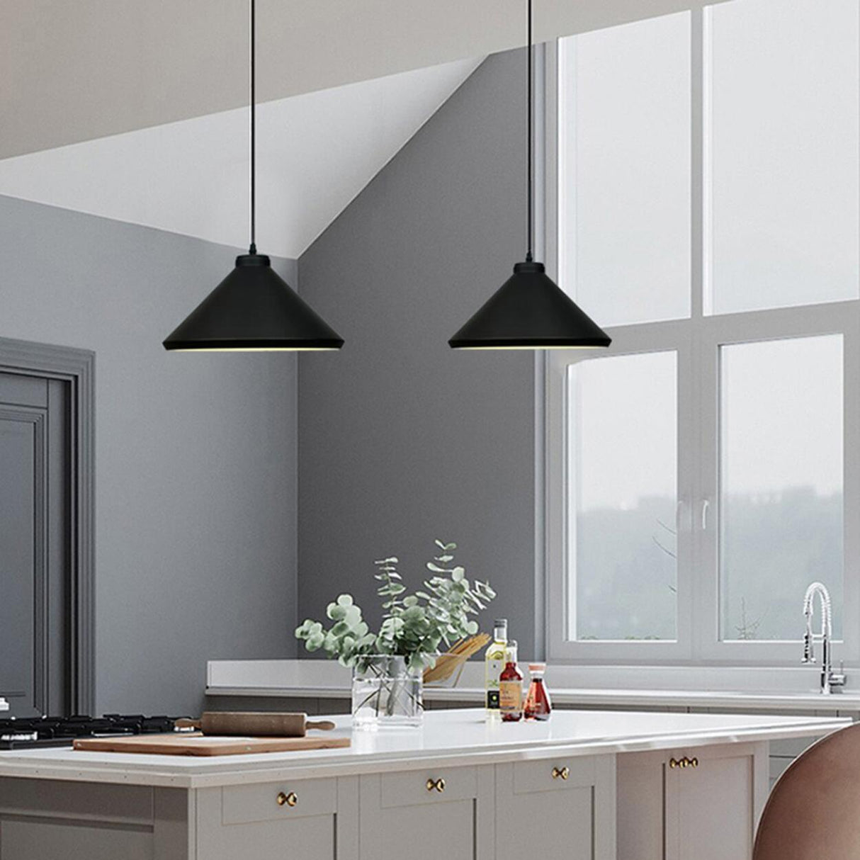 Industrial Matte Black Iron Dome Cone Pendant Light Image - 8